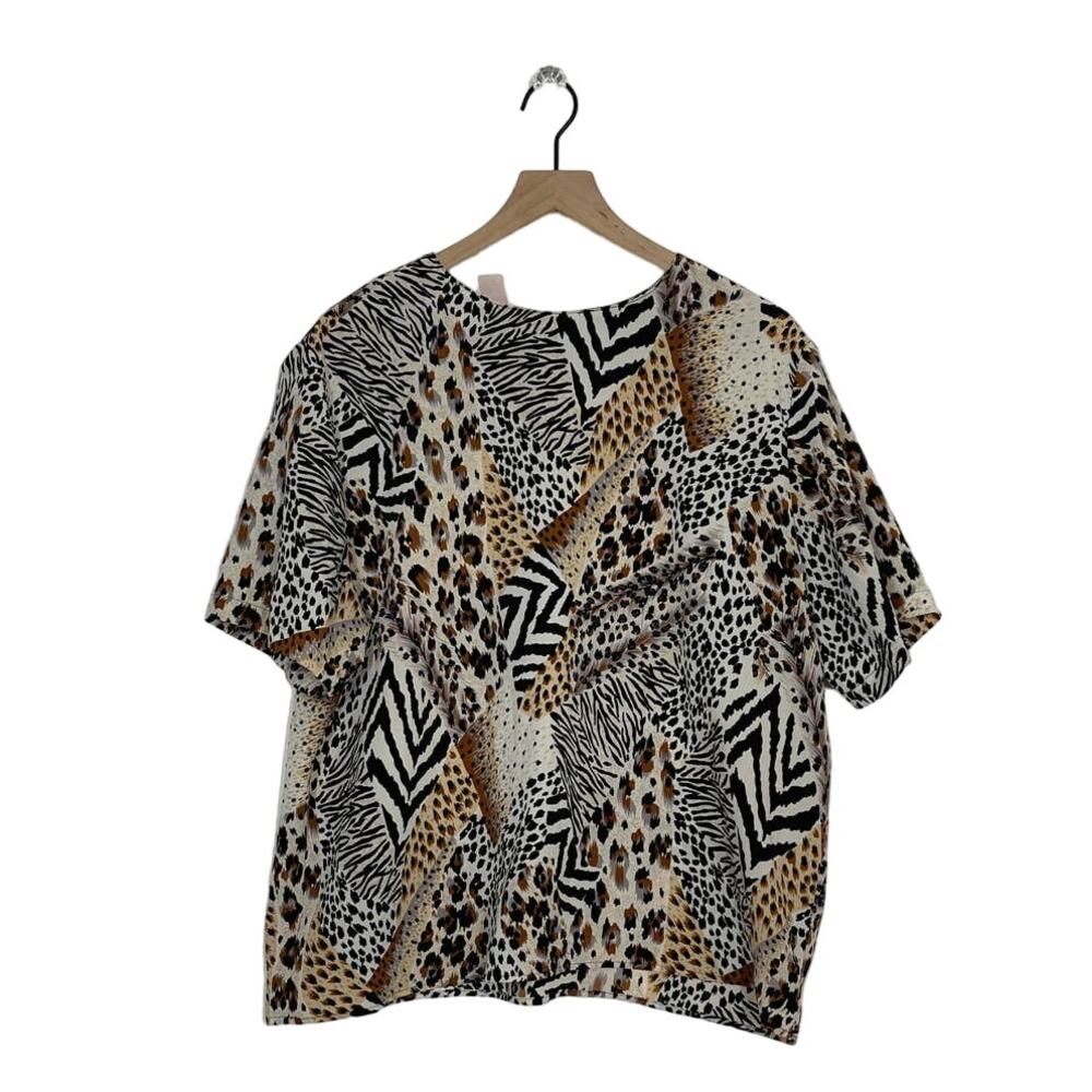 Vintage Fashion Attitude Animal Print Blouse Plus Size 1X Boxy Fit Leopard Zebra